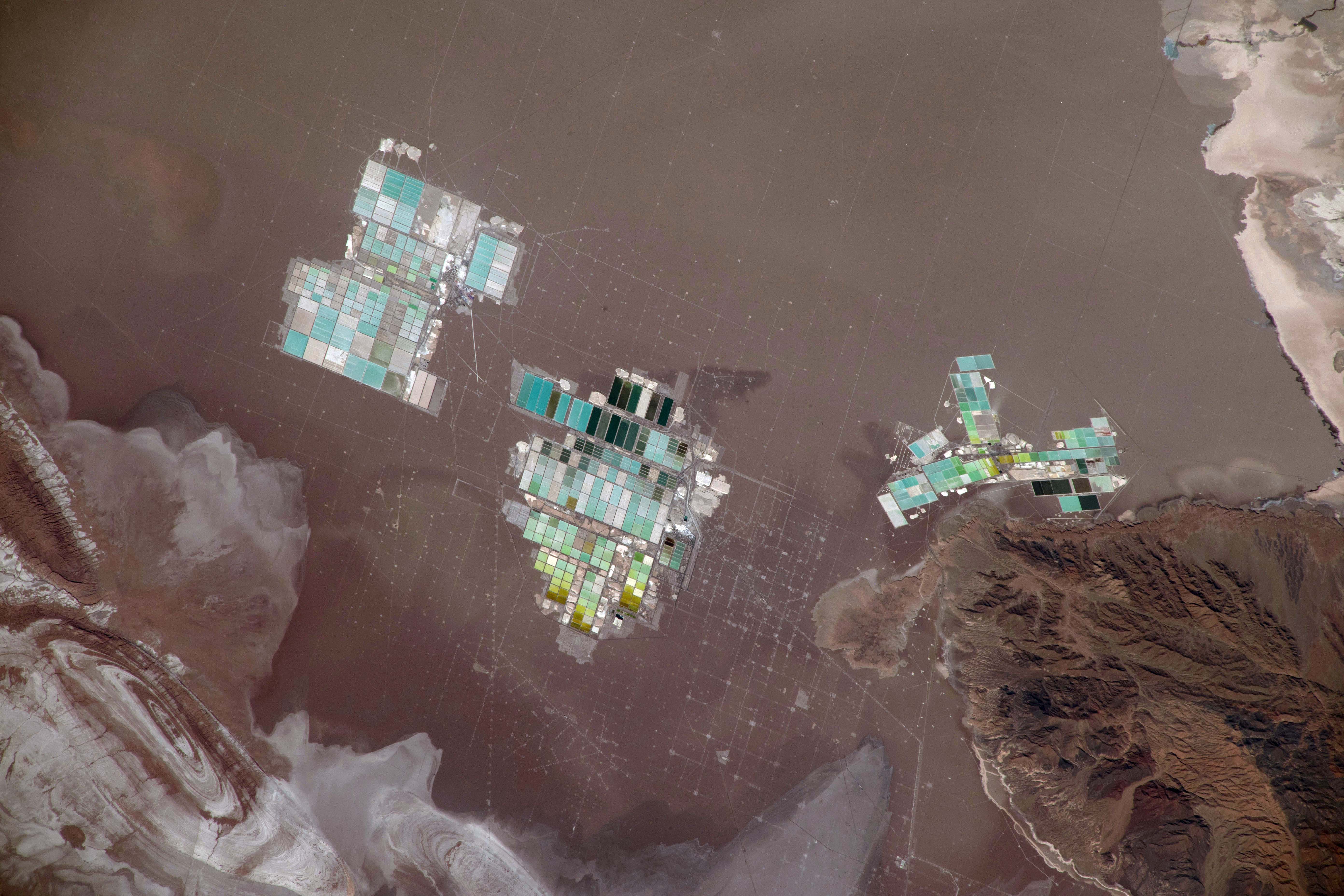 Salt evaporation ponds in Salar de Atacama, Chile — NASA, October 2020